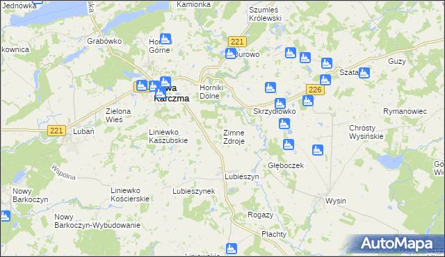 mapa Zimne Zdroje gmina Nowa Karczma, Zimne Zdroje gmina Nowa Karczma na mapie Targeo