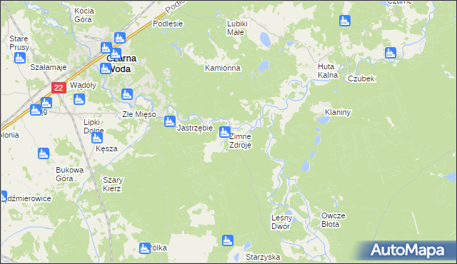 mapa Zimne Zdroje gmina Osieczna, Zimne Zdroje gmina Osieczna na mapie Targeo