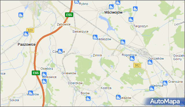 mapa Zimnik gmina Mściwojów, Zimnik gmina Mściwojów na mapie Targeo