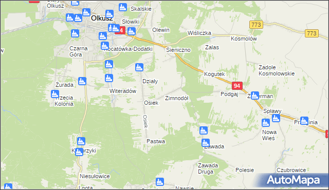 mapa Zimnodół, Zimnodół na mapie Targeo