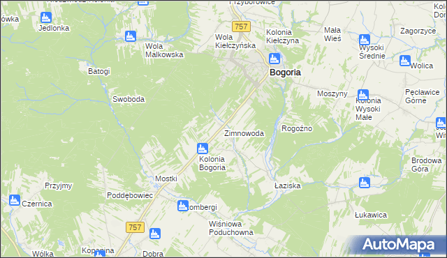 mapa Zimnowoda gmina Bogoria, Zimnowoda gmina Bogoria na mapie Targeo