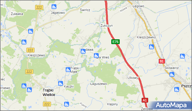 mapa Zła Wieś gmina Trąbki Wielkie, Zła Wieś gmina Trąbki Wielkie na mapie Targeo