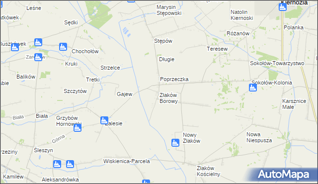 mapa Złaków Borowy, Złaków Borowy na mapie Targeo