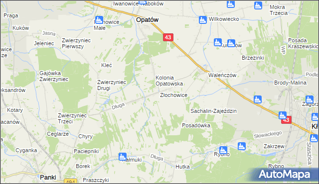 mapa Złochowice, Złochowice na mapie Targeo