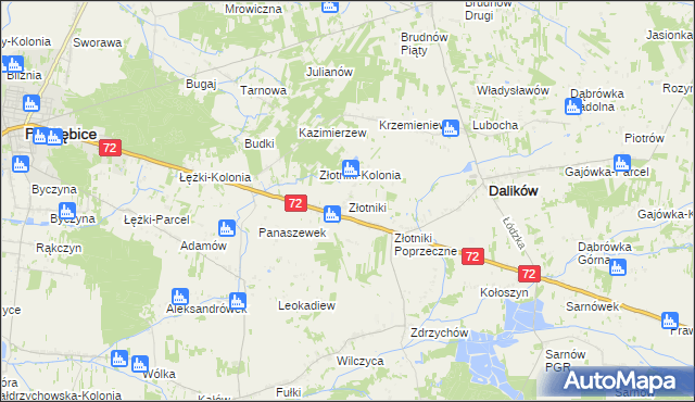 mapa Złotniki gmina Dalików, Złotniki gmina Dalików na mapie Targeo