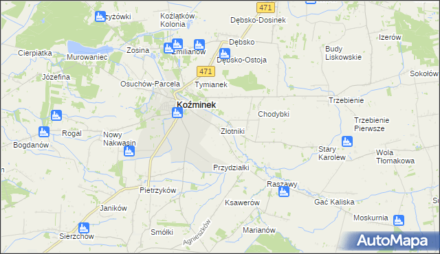 mapa Złotniki gmina Koźminek, Złotniki gmina Koźminek na mapie Targeo