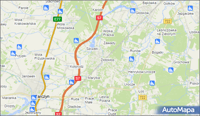 mapa Złotokłos, Złotokłos na mapie Targeo