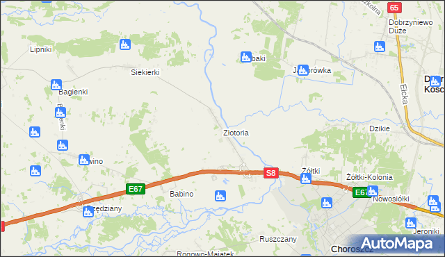 mapa Złotoria gmina Choroszcz, Złotoria gmina Choroszcz na mapie Targeo