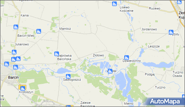 mapa Złotowo gmina Barcin, Złotowo gmina Barcin na mapie Targeo