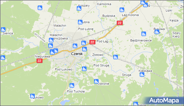mapa Złotowo gmina Czersk, Złotowo gmina Czersk na mapie Targeo