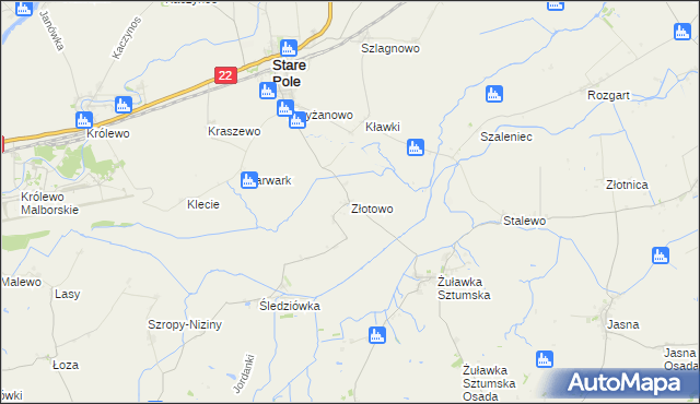 mapa Złotowo gmina Stare Pole, Złotowo gmina Stare Pole na mapie Targeo