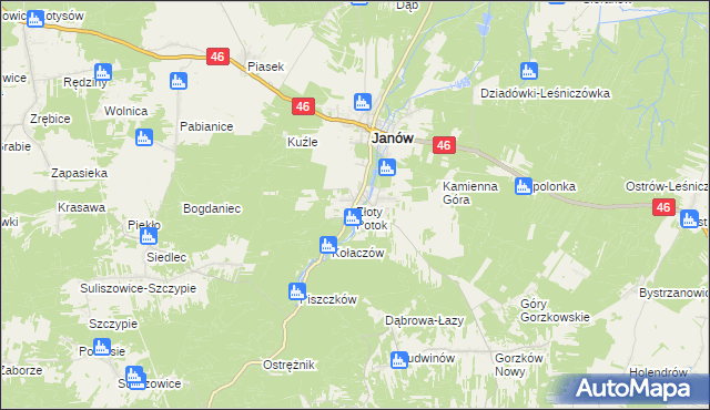 mapa Złoty Potok gmina Janów, Złoty Potok gmina Janów na mapie Targeo