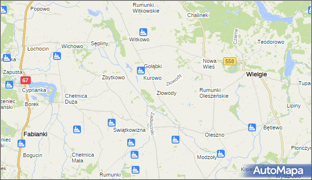 mapa Złowody, Złowody na mapie Targeo