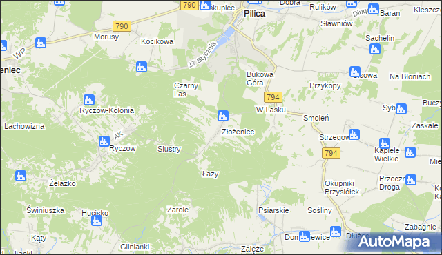 mapa Złożeniec, Złożeniec na mapie Targeo