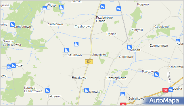 mapa Zmysłowo gmina Miejska Górka, Zmysłowo gmina Miejska Górka na mapie Targeo