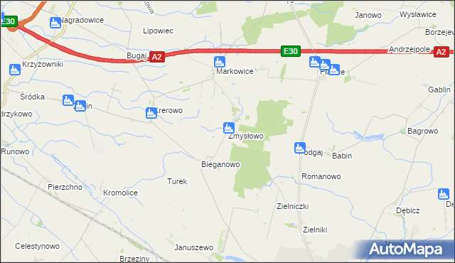 mapa Zmysłowo gmina Środa Wielkopolska, Zmysłowo gmina Środa Wielkopolska na mapie Targeo