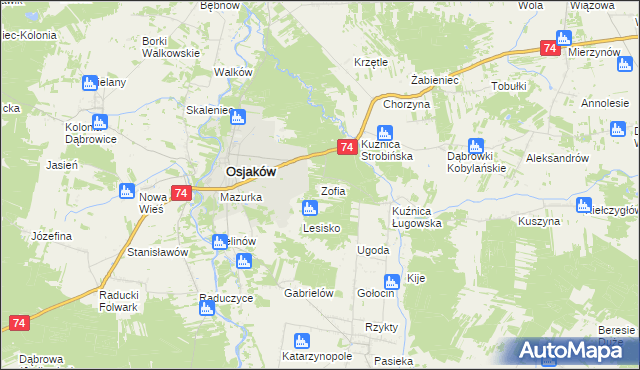 mapa Zofia gmina Osjaków, Zofia gmina Osjaków na mapie Targeo