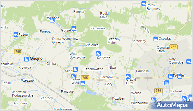 mapa Zofiówka gmina Gnojno, Zofiówka gmina Gnojno na mapie Targeo