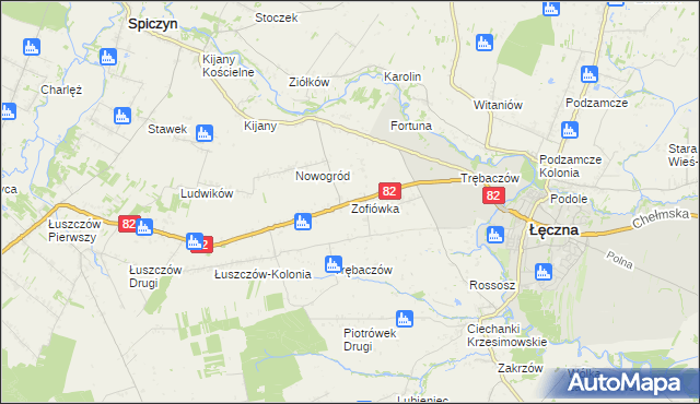 mapa Zofiówka gmina Łęczna, Zofiówka gmina Łęczna na mapie Targeo