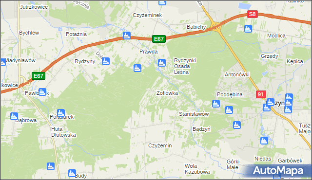 mapa Zofiówka gmina Tuszyn, Zofiówka gmina Tuszyn na mapie Targeo