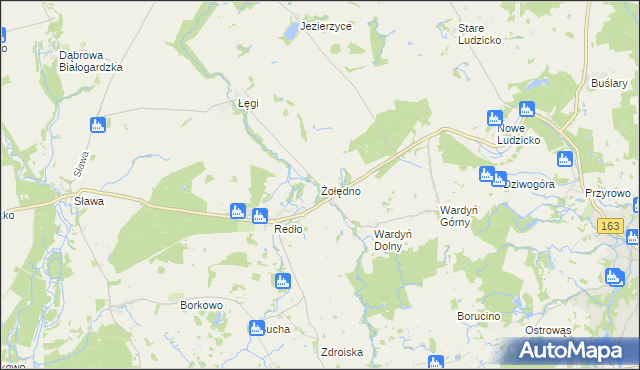 mapa Żołędno gmina Połczyn-Zdrój, Żołędno gmina Połczyn-Zdrój na mapie Targeo