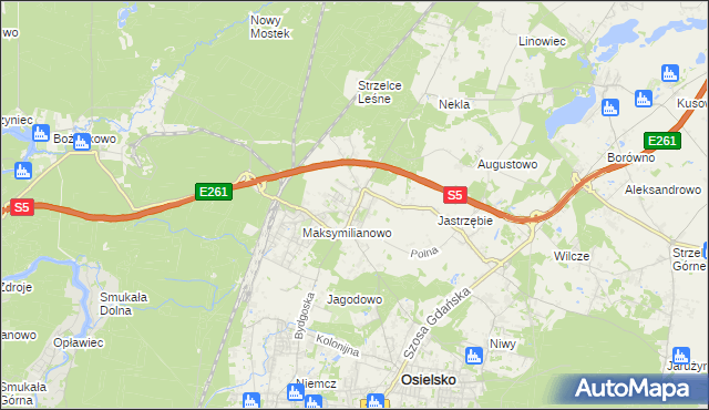 mapa Żołędowo gmina Osielsko, Żołędowo gmina Osielsko na mapie Targeo