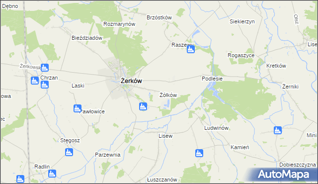 mapa Żółków gmina Żerków, Żółków gmina Żerków na mapie Targeo