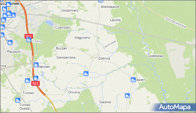 mapa Żółtnica, Żółtnica na mapie Targeo