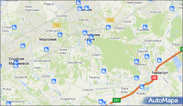 mapa Żółwin gmina Brwinów, Żółwin gmina Brwinów na mapie Targeo