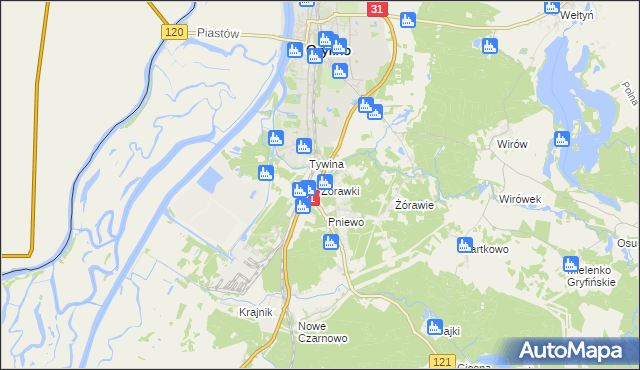 mapa Żórawki, Żórawki na mapie Targeo