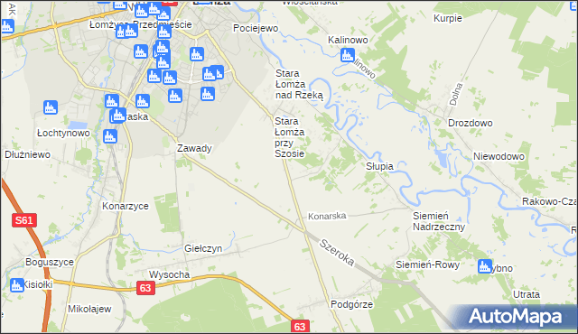 mapa Zosin gmina Łomża, Zosin gmina Łomża na mapie Targeo