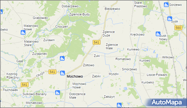mapa Żuki gmina Mochowo, Żuki gmina Mochowo na mapie Targeo