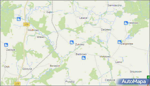 mapa Żukowo gmina Brojce, Żukowo gmina Brojce na mapie Targeo
