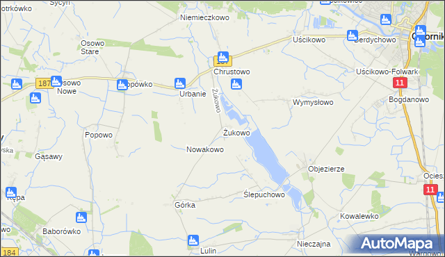 mapa Żukowo gmina Oborniki, Żukowo gmina Oborniki na mapie Targeo