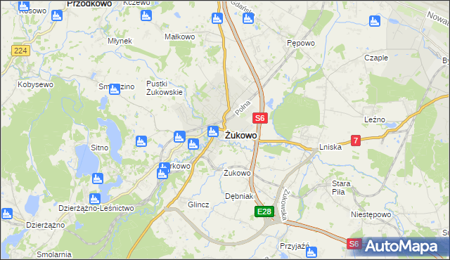 mapa Żukowo powiat kartuski, Żukowo powiat kartuski na mapie Targeo