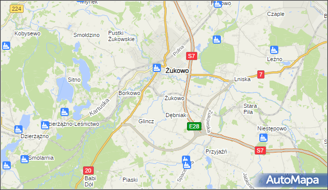 mapa Żukowo powiat kartuski, Żukowo powiat kartuski na mapie Targeo