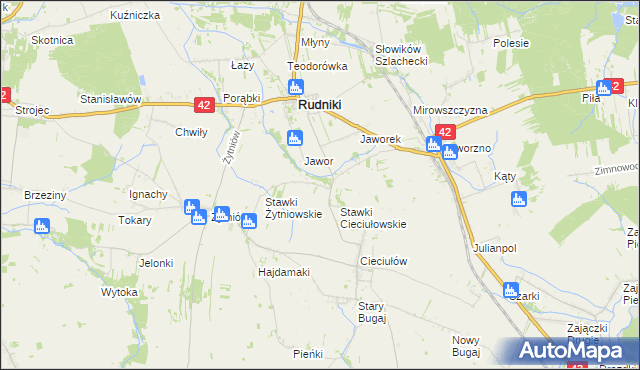 mapa Żurawie gmina Rudniki, Żurawie gmina Rudniki na mapie Targeo
