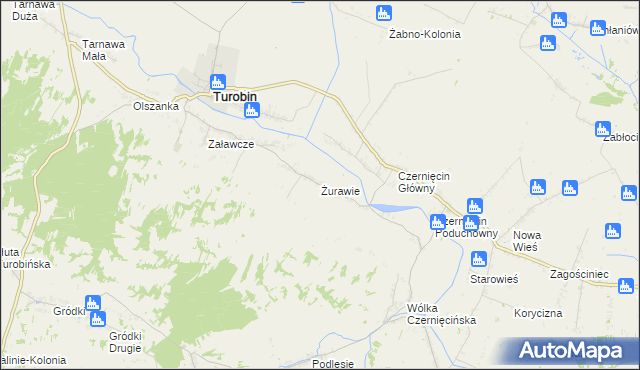 mapa Żurawie gmina Turobin, Żurawie gmina Turobin na mapie Targeo