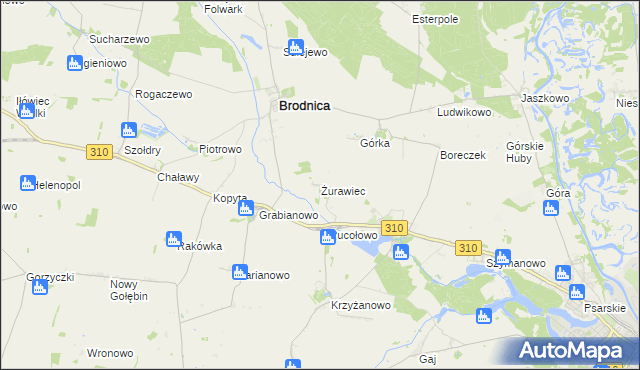 mapa Żurawiec gmina Brodnica, Żurawiec gmina Brodnica na mapie Targeo