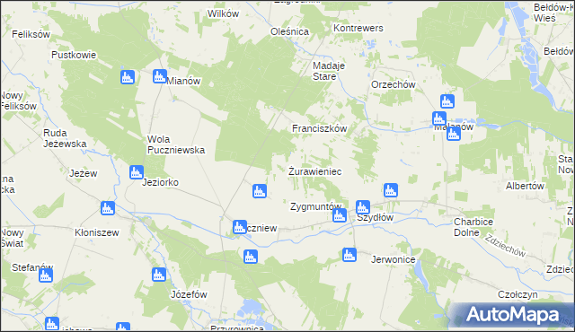 mapa Żurawieniec gmina Lutomiersk, Żurawieniec gmina Lutomiersk na mapie Targeo