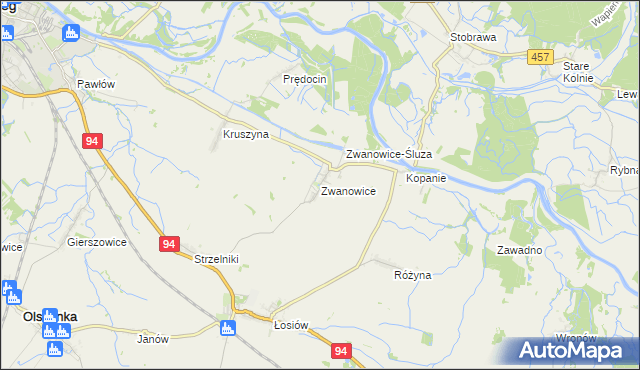 mapa Zwanowice gmina Skarbimierz, Zwanowice gmina Skarbimierz na mapie Targeo