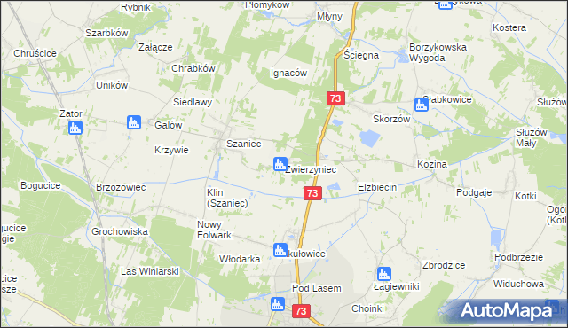 mapa Zwierzyniec gmina Busko-Zdrój, Zwierzyniec gmina Busko-Zdrój na mapie Targeo