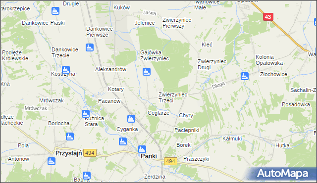 mapa Zwierzyniec Trzeci, Zwierzyniec Trzeci na mapie Targeo