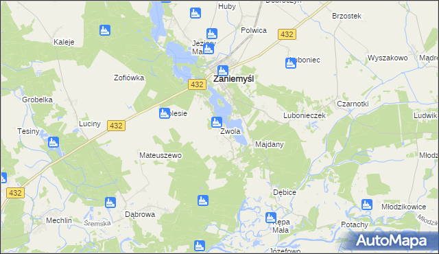 mapa Zwola gmina Zaniemyśl, Zwola gmina Zaniemyśl na mapie Targeo