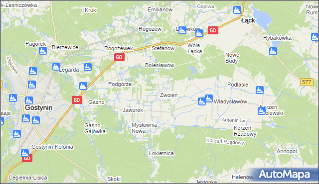 mapa Zwoleń gmina Gostynin, Zwoleń gmina Gostynin na mapie Targeo