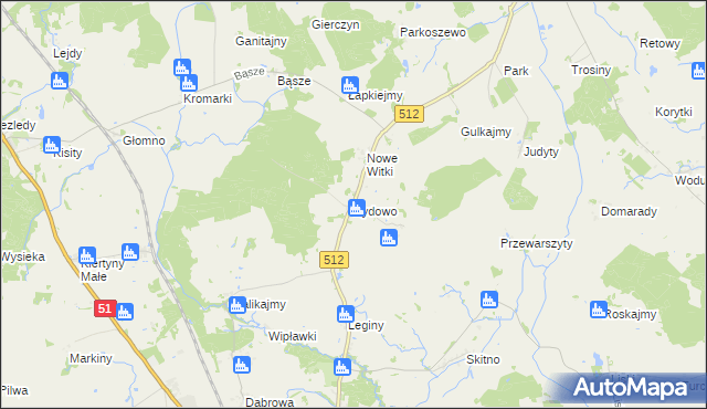 mapa Żydowo gmina Bartoszyce, Żydowo gmina Bartoszyce na mapie Targeo