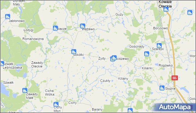 mapa Żydy gmina Kowale Oleckie, Żydy gmina Kowale Oleckie na mapie Targeo