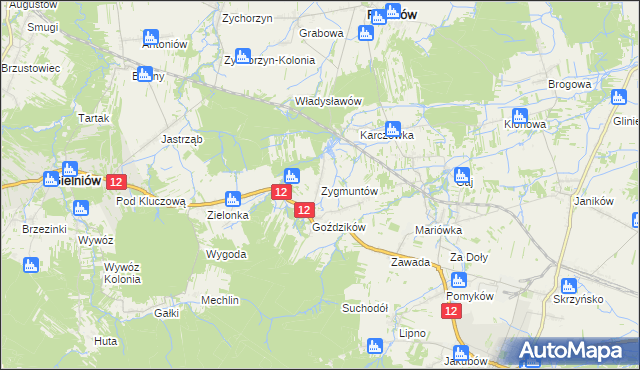 mapa Zygmuntów gmina Gielniów, Zygmuntów gmina Gielniów na mapie Targeo