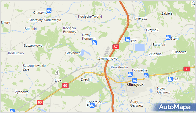 mapa Zygmuntowo gmina Glinojeck, Zygmuntowo gmina Glinojeck na mapie Targeo