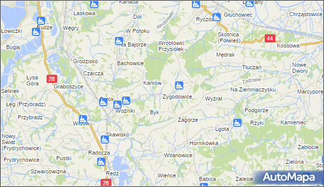 mapa Zygodowice, Zygodowice na mapie Targeo
